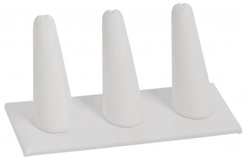 3-Finger ring stand;rectangle base- White leather